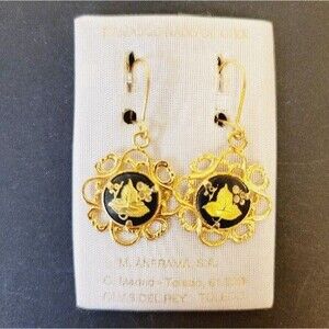 Damascene New Gold Tone Drop Earrings